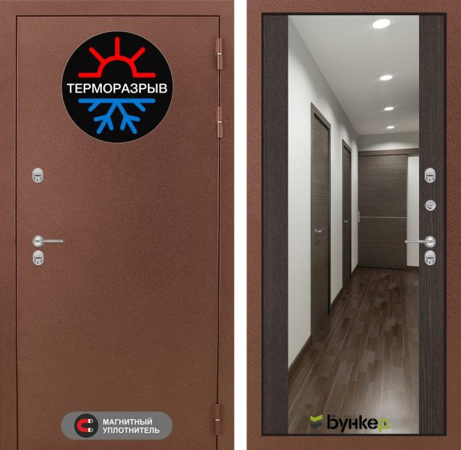 Входная дверь в интерьере серии «ТЕРМО-3» модель №19 с зеркалом в полный рост