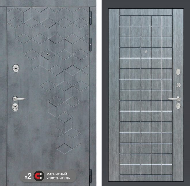 Входная дверь в интерьере серии «BETON» модель 12 серый лен