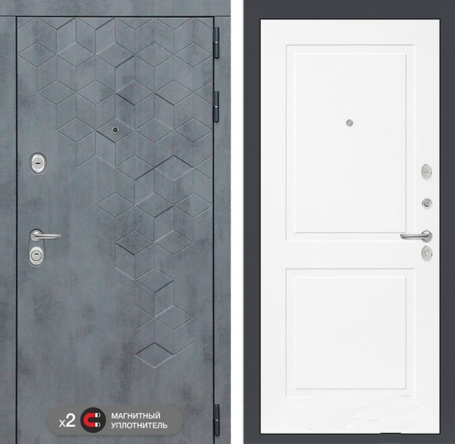 Входная дверь в интерьере серии «BETON» модель 14 белый софт
