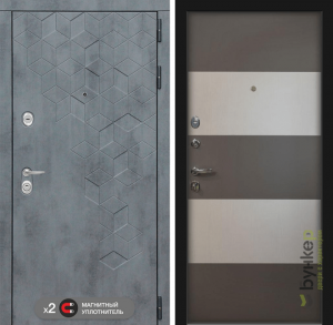 Входная дверь в интерьере серии «BETON» модель 34 основной цвет кварц софт и цвет ясень белый