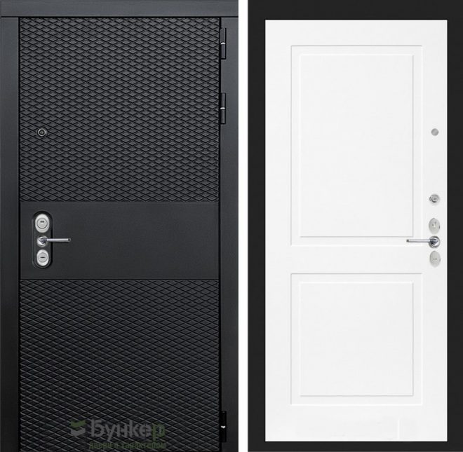 Входная дверь в интерьере серии «BLACK» модель 14 белый софт