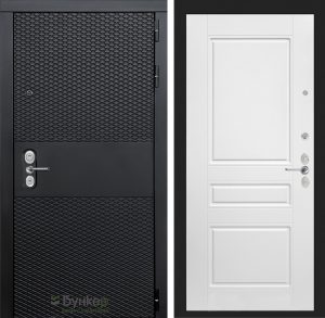 Входная дверь в интерьере серии «BLACK» модель 8 белый софт